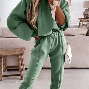 Casual Plain Loose Two-Piece Set, Suit Set, color:Green|size:XL, JustFashionNow