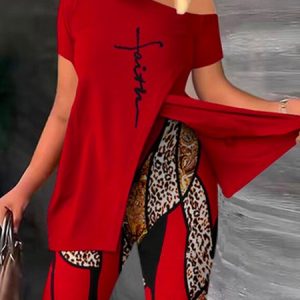 Loose Abstract Casual T-Shirt, Tees, color:Red|size:XXL, Stylewe