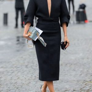 Regular Fit Elegant V Neck Dress, Midi Dresses, color:Black|size:XXL, Stylewe