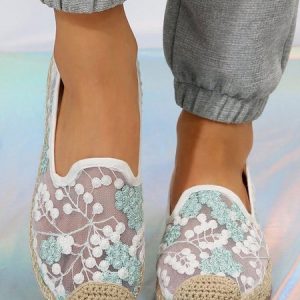 Vacation Floral Pattern Espadrille Slip On Flats, Flats, color:White-green|size:40, JustFashionNow