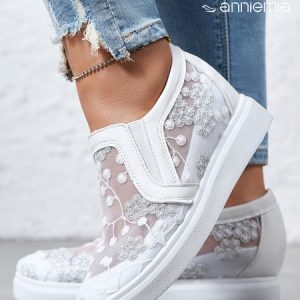 Mesh Embroidery Casual Paneled Slip-On Wedge Shoes, Flats, color:White|size:41, JustFashionNow