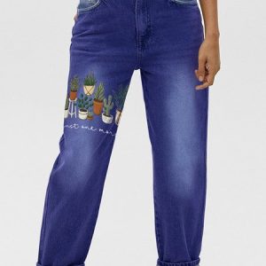 Women's Plant Lover Just One More Plant Casual Printed Jeans, color:Blue|size:3XL, Lilicloth.com