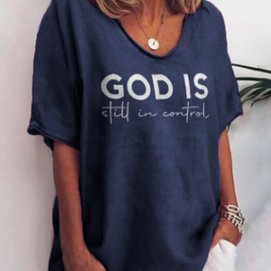 JFN God is Still In Control Letter Graphic Casual Jersey T-Shirt V Neck Tee, JustFashionNow T-Shirts, color:Dark Blue|size:XXL,