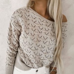 Women Plain Long Sleeve Comfy Casual Sweater, Sweaters, color:Apricot|size:XL, Noracora