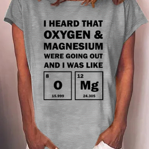 Women's Funny Word O Mg Crew Neck Cotton-Blend Casual T-Shirt, color:Gray|size:3XL, Lilicloth.com