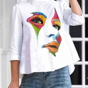 Loose Stand Collar Urban Figure Blouse, Blouses and Shirts, color:White|size:XS, Stylewe