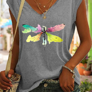 Women's Cute Dragonfly Cotton-Blend Tank Top, color:Gray|size:3XL, Lilicloth.com