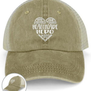 Healthcare Worker Health Care Hero Washed Mesh-back Baseball Cap, color:Khaki|size:One-size, Lilicloth.com