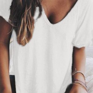 Women Casual Loosen V-Neck Solid Summer Short Sleeve T-shirt, Tees & T-shirts, Roselinlin - Online Catalog