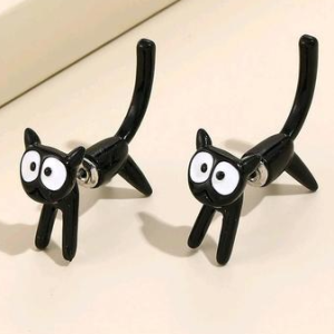 3D Black Cat Metal Stud Earrings, Earrings, color:Black|size:One-size, JustFashionNow