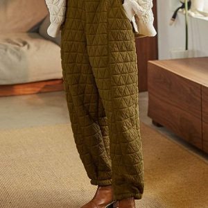 Diamond Padded Elastic Waist Casual Pants, Pants, color:Yellow|size:XXL, JustFashionNow