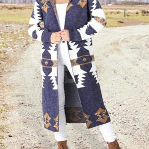 Vintage Hoodie Ethnic Sweater Coat, Cardigans, color:Blue|size:XXL, JustFashionNow