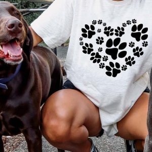 Lilicloth X Funnpaw Women's Dog's Footprint T-Shirt, color:White|size:3XL, Lilicloth.com