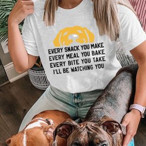 Lilicloth X Funnpaw Women's Every Snack You Make I Will Be Watching You Funny Dog Graphic Print Crew Neck Cotton Casual Text Letters T-Shirt, color:White|size:3XL, Lilicloth.com