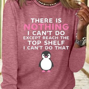 Women's There's Nothing I Can't Do Print Letters Casual Crew Neck Shirt, color:Rose Red|size:3XL, Lilicloth.com