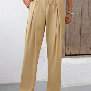 Plain Elegant Loose Pants, Pants, color:Khaki|size:XXL, JustFashionNow