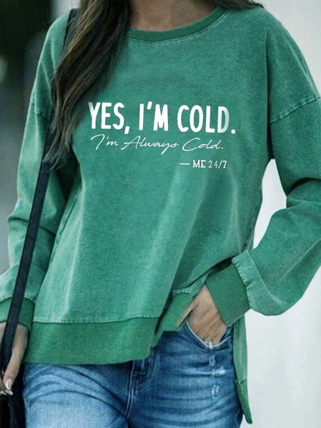 Yes I Cold Casual Crew Neck Sweatshirt, Sweatshirts & Hoodies, color:Green|size:XXL, JustFashionNow
