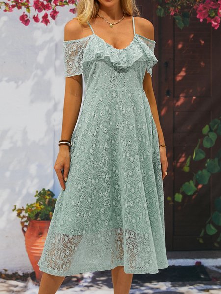 V Neck Lace Elegant Dress, Dresses, color:Lightgreen|size:XXL, JustFashionNow