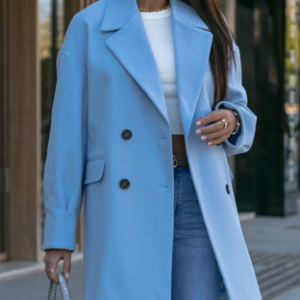 Shawl Collar Long Sleeve Plain Regular Micro-Elasticity Regular Fit Coat For Women, Coats, color:Sky Blue|size:XXL, Noracora