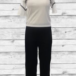 Women Plain Crew Neck Half Sleeve Comfy Casual Pocket Stitching Top With Pants Two-Piece Set, Sets, color:White|size:3XL, Noracora