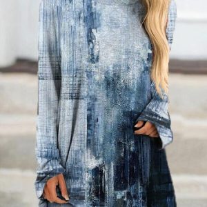 Ombre Crew Neck Casual Regular Fit T-Shirt, Tops, color:Blue|size:XXL, JustFashionNow