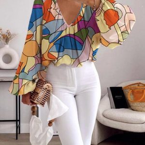 Plus Size Daily Regular Fit V Neck Urban Colorblock Shirt, Plus Tops, color:Yellow|size:4X, Stylewe