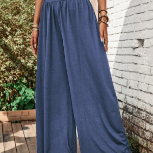 Casual Plain Loose Pants, Pants, color:Blue|size:XXL, JustFashionNow