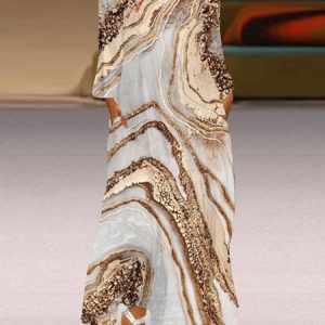Loose Casual V Neck Abstract Dress With No, Dresses, color:Apricot|size:5XL, JustFashionNow