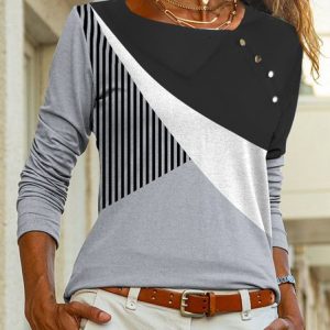 Others Color Block Knitted Casual Shirt, Shirts & Blouses, color:Black|size:XXL, JustFashionNow