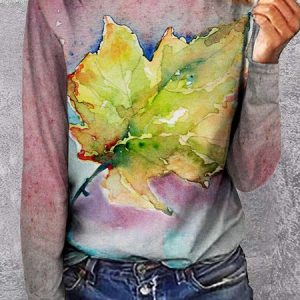 Casual Floral Crew Neck Regular Fit T-Shirt, T-Shirts, color:Aqua|size:XXL, JustFashionNow