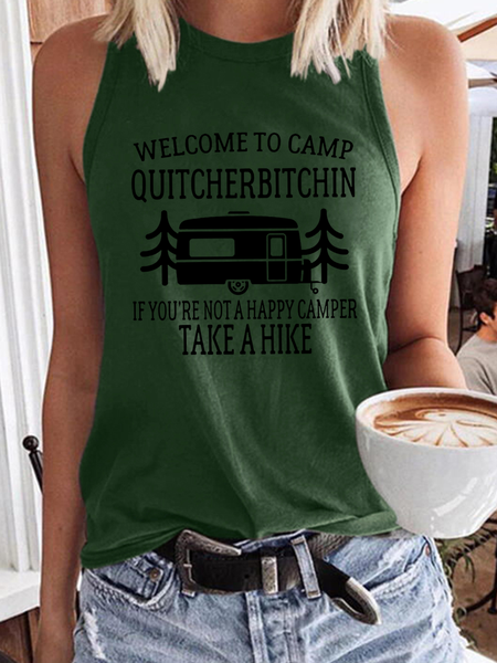 Welcome to Camp Quitcherbitchin Hiking rip Regular Fit Letter Knit, Tank Tops, Lilicloth.com