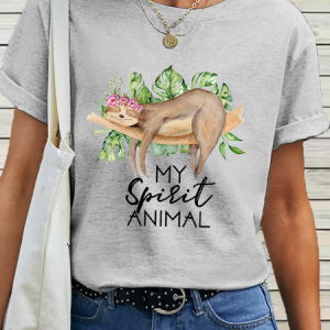 Women's Funny Cotton My Spirit Animal Simple T-Shirt, color:Light Gray|size:3XL, Lilicloth.com