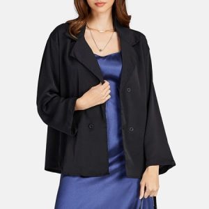 Regular Fit Lapel Collar Simple Plain Blazer, Blazers, color:Black|size:5XL, JustFashionNow