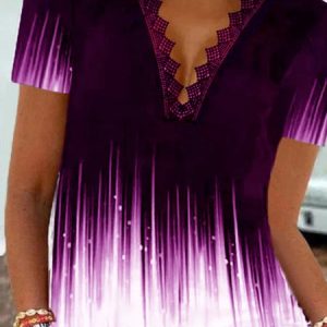 Casual Printed Short Sleeve T-Shirt, Shirts & Blouses, color:Purple|size:XXL, JustFashionNow