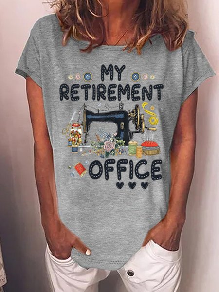 Women's Funny Word Sewing My Retirement Office Text Letters Casual Cotton T-Shirt, T-shirts, Lilicloth.com