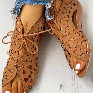 Resort Cutout Lace-Up Sandal Boots, Boots, color:Deep Brown|size:42, catalog Noracora shop