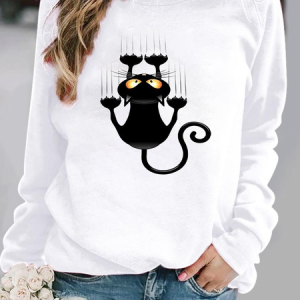 Casual Crew Neck Cat Sweatshirt, Hoodies & Sweatshirts, color:Color6|size:3XL, Noracora