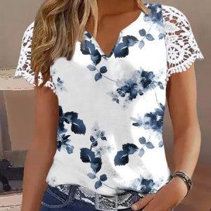 Casual Lace Floral Lace Shirt, Shirts & Blouses, color:White|size:XXL, JustFashionNow