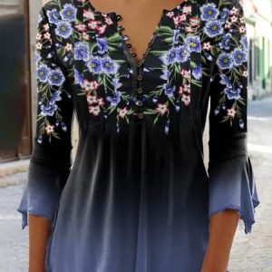 Casual Loose Buckle Shirt, Shirts & Blouses, color:Deep Blue|size:XXL, JustFashionNow
