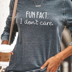 Womens‘ Casual Fun Fact I Don’t Care Crew Neck Sweatshirt, color:Gray|size:3XL, Lilicloth.com