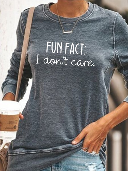 Womens‘ Casual Fun Fact I Don’t Care Crew Neck Sweatshirt, color:Gray|size:3XL, Lilicloth.com