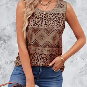 Women's Fashion Breathable Lightweight Abstract Graphic Printing Top T-Shirt, Shirts & Blouses, color:Deep Brown|size:3XL, JustFashionNow