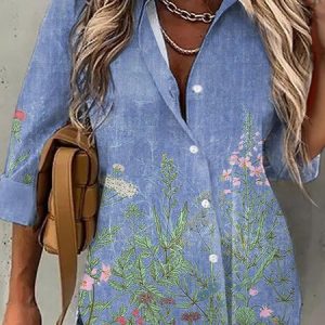 Plus Size Loose Casual Floral Blouse, Shirts, color:Blue|size:4X, Noracora