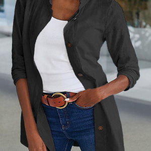 Casual Long Sleeve Shirt Coat, Cardigans, color:Black|size:XXL, JustFashionNow