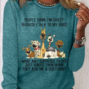 Women's Funny Dog Lover Crew Neck Casual Shirt, color:Green|size:3XL, Lilicloth.com