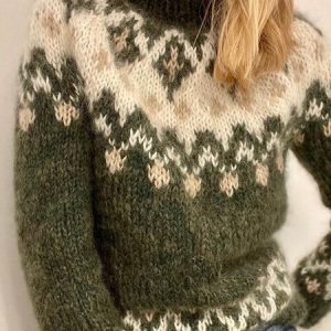 Boho Ethnic Turtleneck Sweater, Sweaters, color:Green|size:XXL, JustFashionNow