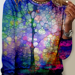 Women's Art Printing Floral Casual Crew Neck Shirt, color:As Picture|size:3XL, Lilicloth.com