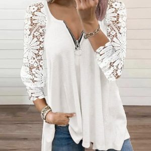 Loose Casual Lace T-Shirt, T-Shirts, color:White|size:XXL, JustFashionNow