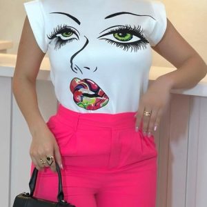 Urban Regular Fit Stand Collar Face Shirt, Blouses and Shirts, color:White|size:XXL, Stylewe