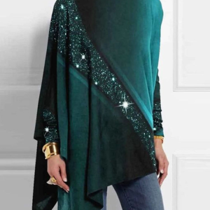 Turtleneck Regular Fit Geometric Casual Top, Shirts & Blouses, color:Green|size:XXL, JustFashionNow